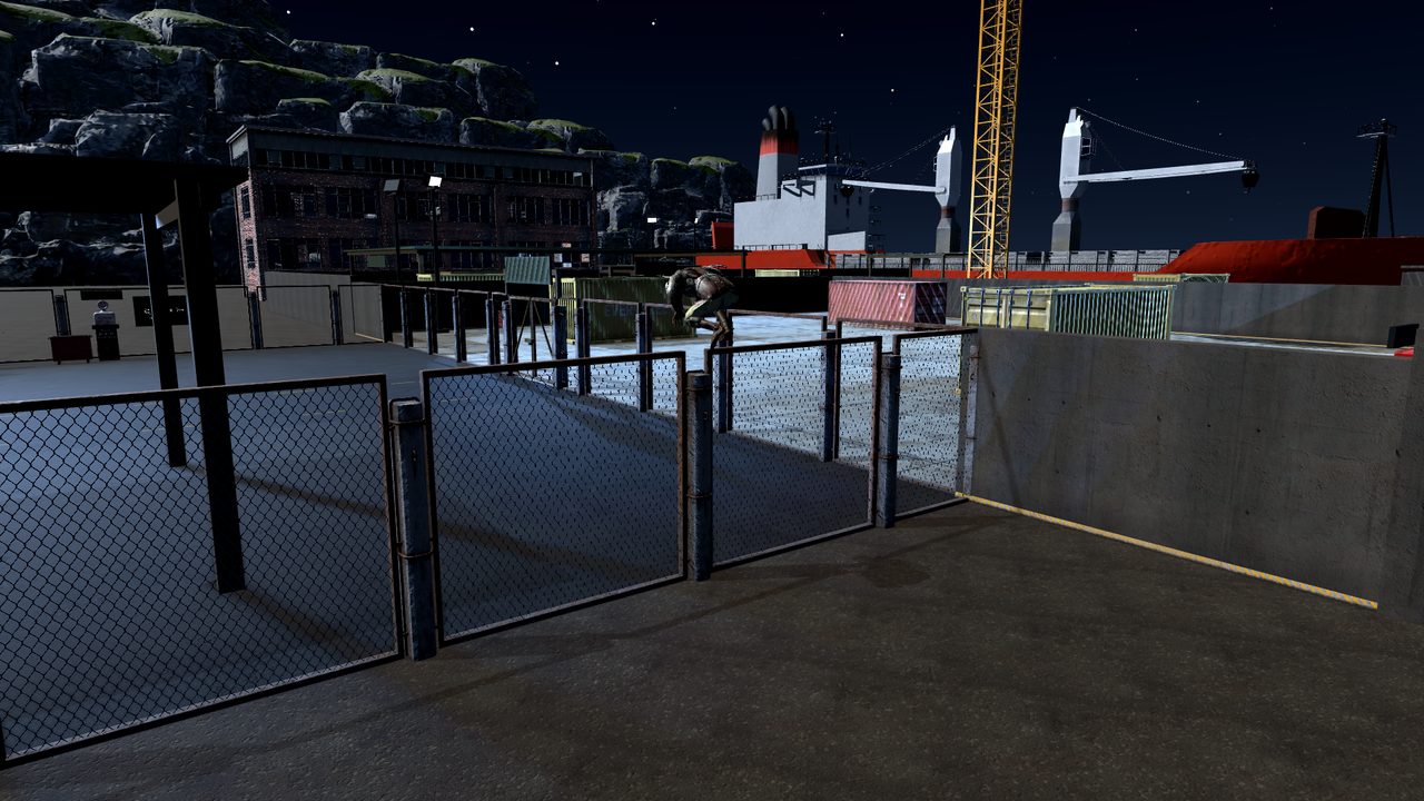A zombie climbing over a harbour fence